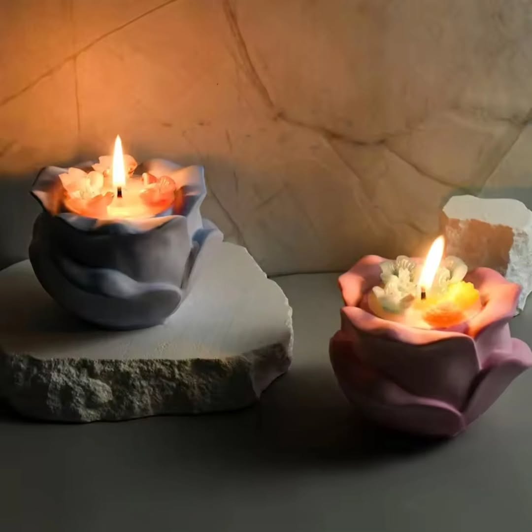 Open Rose Candle Holder Mould for Beyond MIX, Resin, Concrete